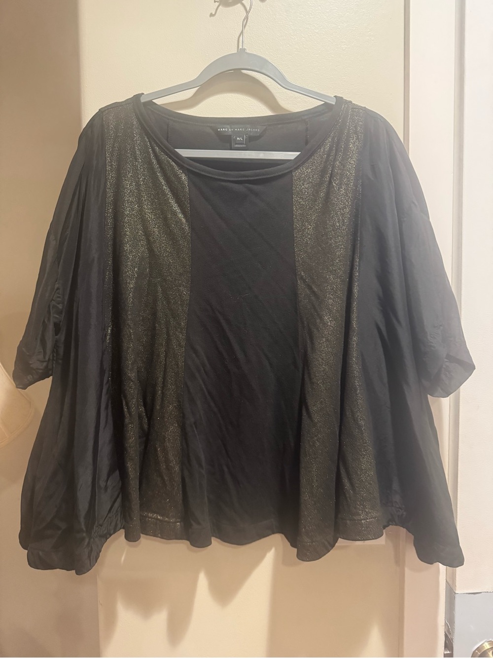 Marc by Marc Jacobs Black Metallic-Trim Short Sleeve Swing Top